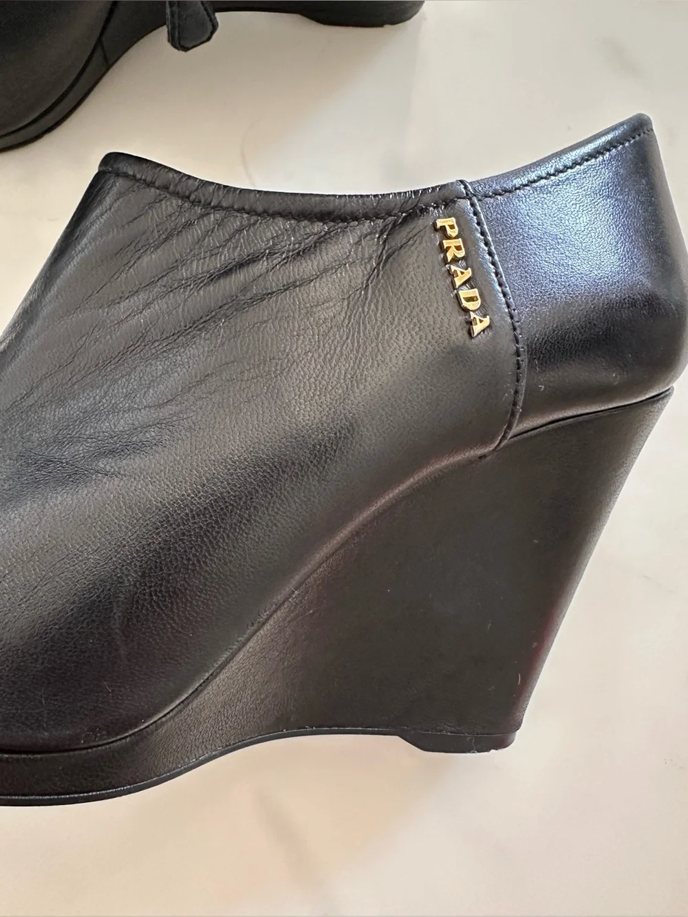 Prada peep toe wedge booties authentic size 37.5 black